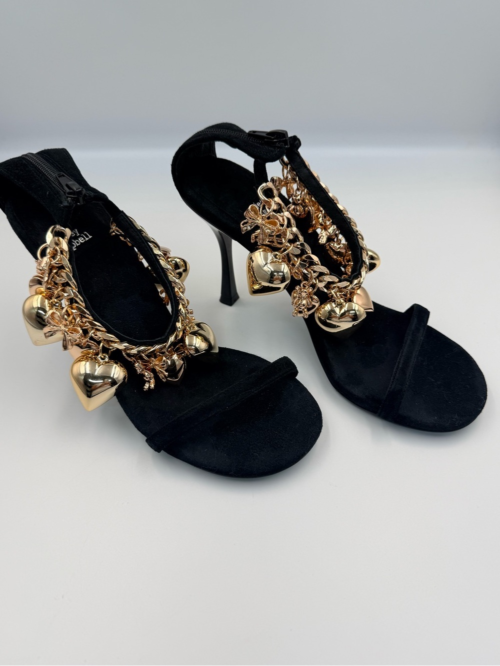Jeffrey Campbell Black Suede Sandals with Gold Heart Charms - Picture 8 of 12